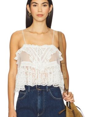 Free People Sofia Embroidered Tank in Ivory